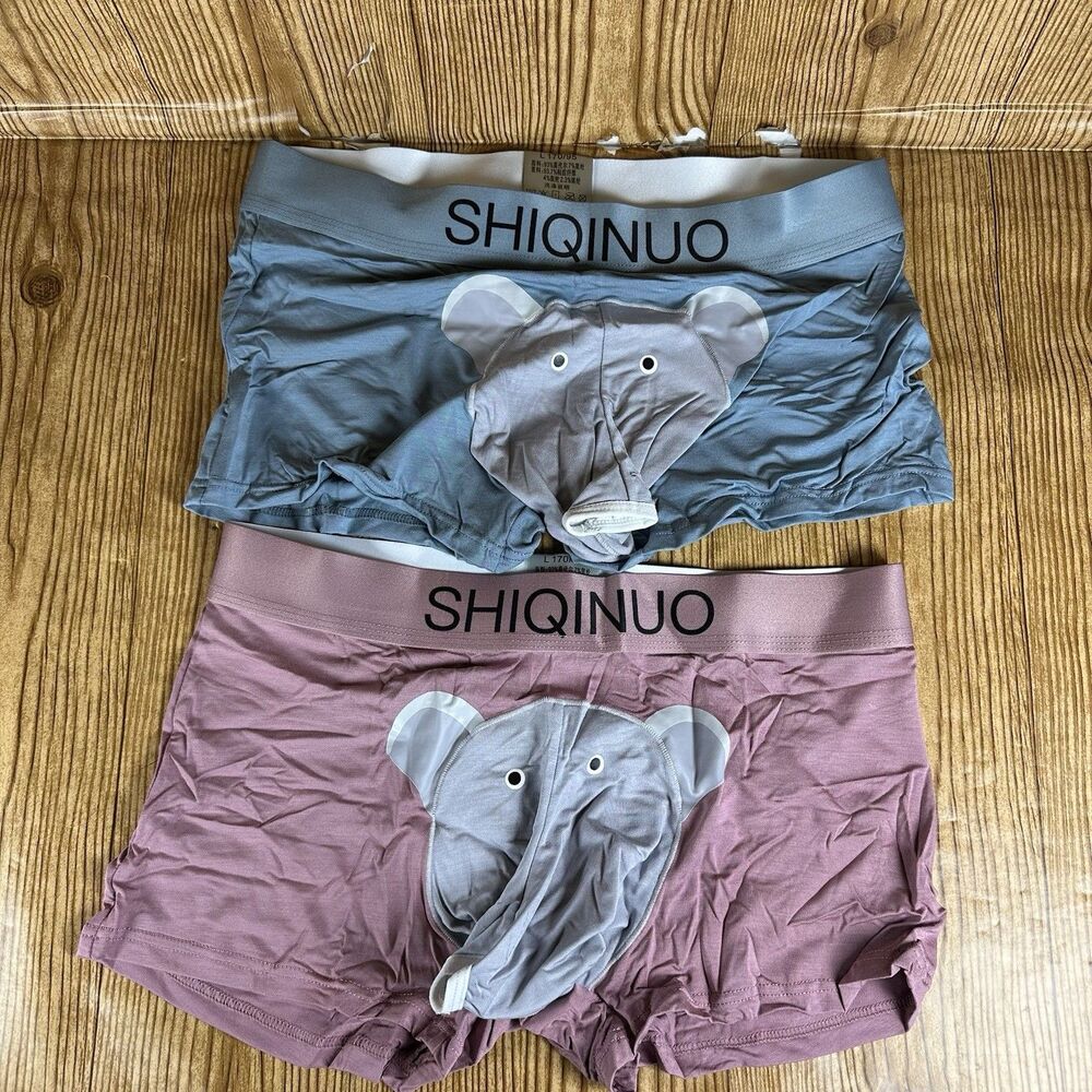 Funny Elephant Trunk Underwear Mens L Boxer Briefs Novelty Gag Gift 2 Pack